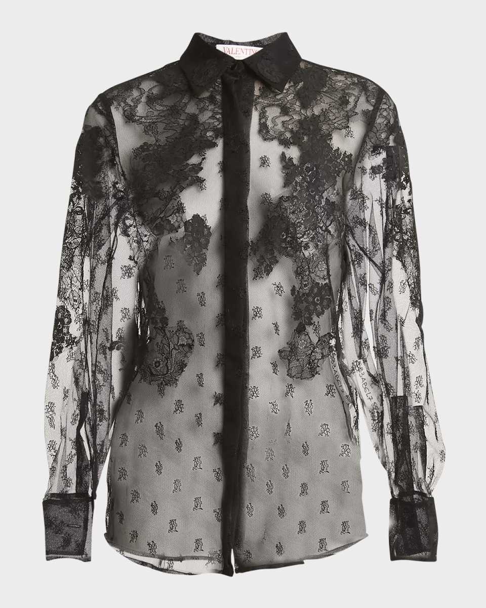 Mossi Lace Long-Sleeve Collared Shirt