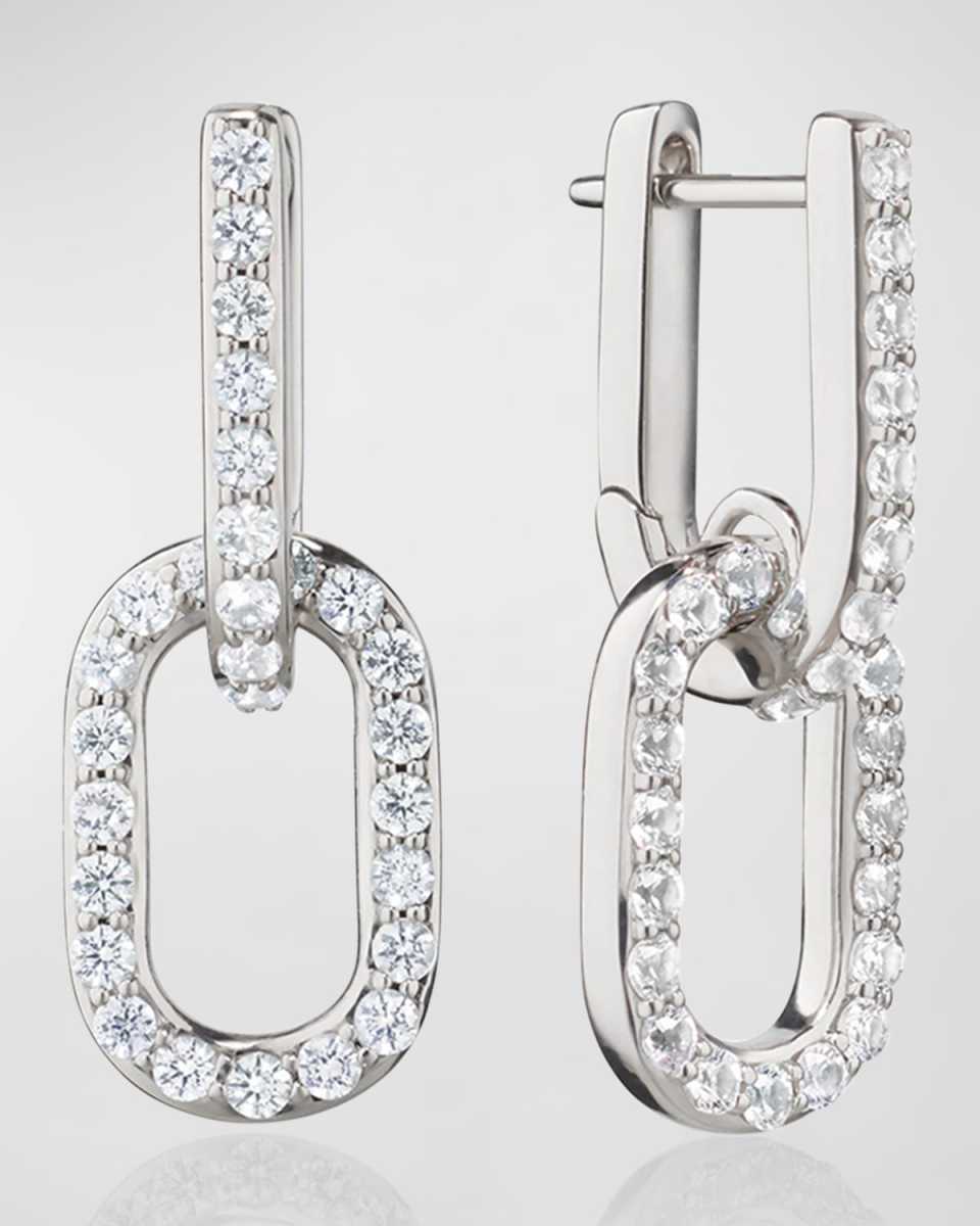 Sterling Silver Drop Hoop Earrings with Pavé White Sapphires