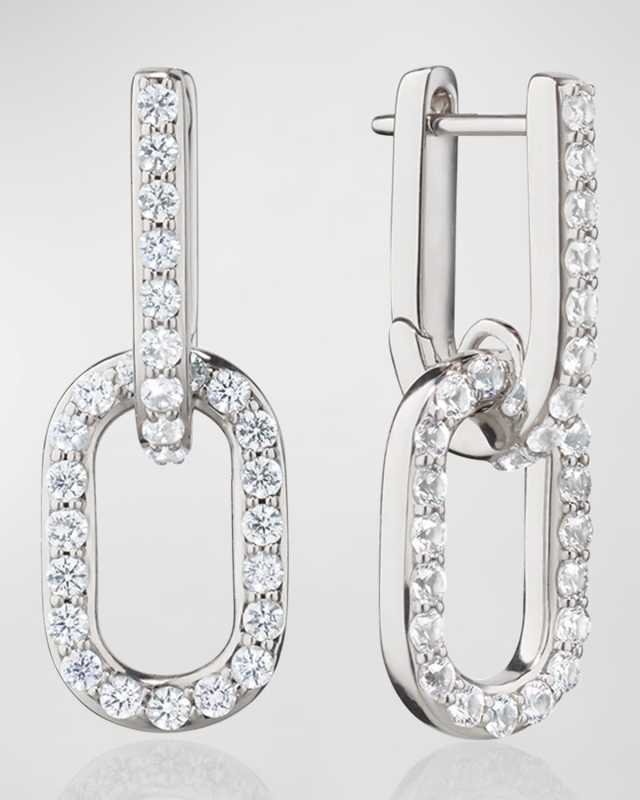 Sterling Silver Drop Hoop Earrings with Pavé White Sapphires