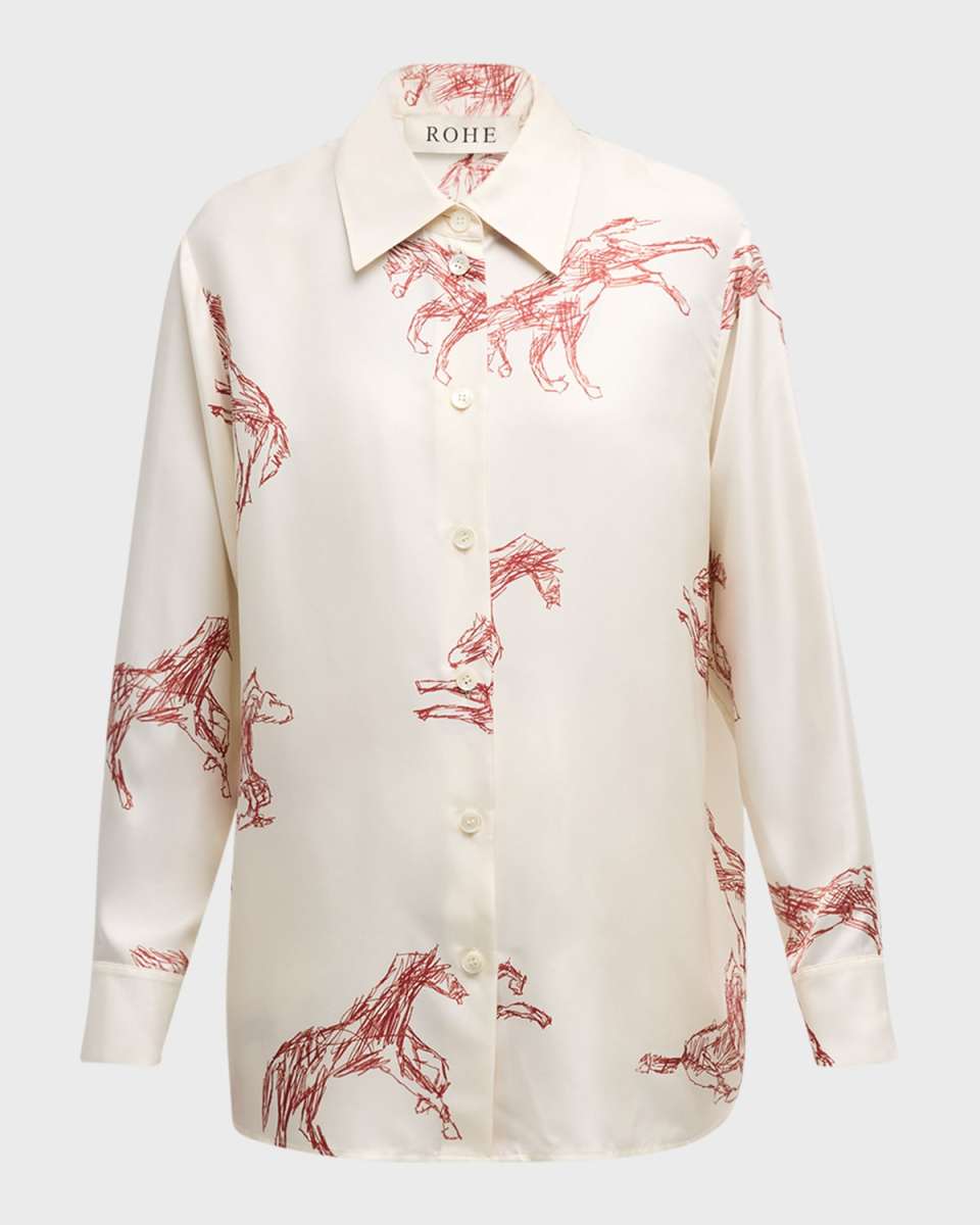 Long-Sleeve Silk Ballpoint Horse Shirt