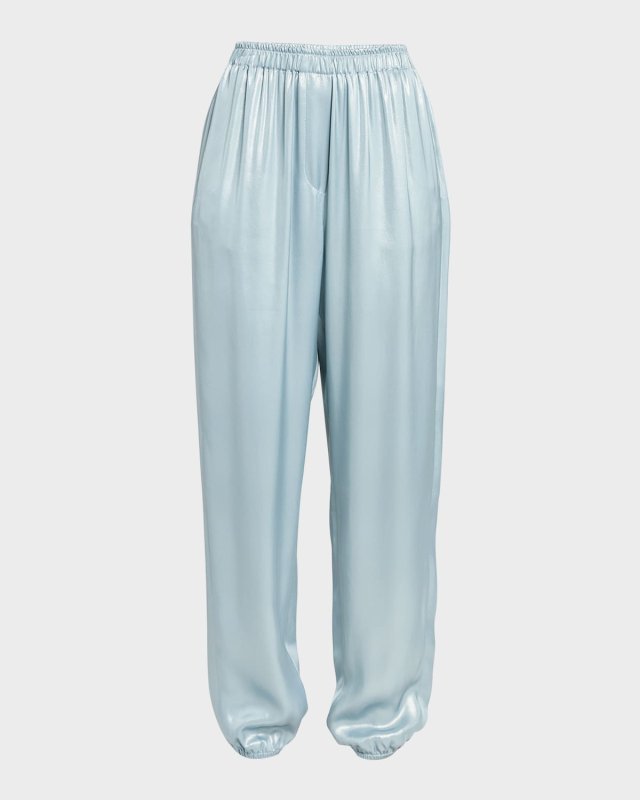 Laminated Viscose Satin Jogger Pants