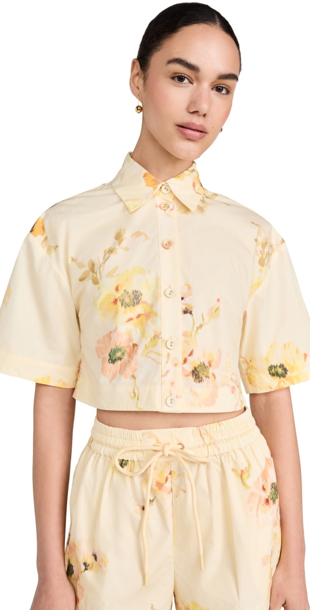 Zimmermann Lightburst Relaxed Crop Shirt Yellow Floral