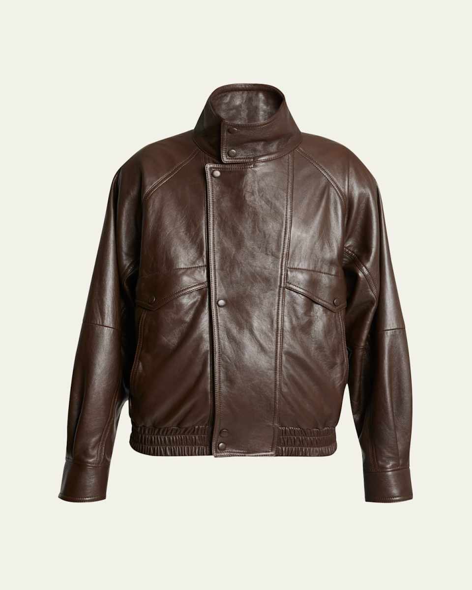 Oversized High-Neck Leather Jacket