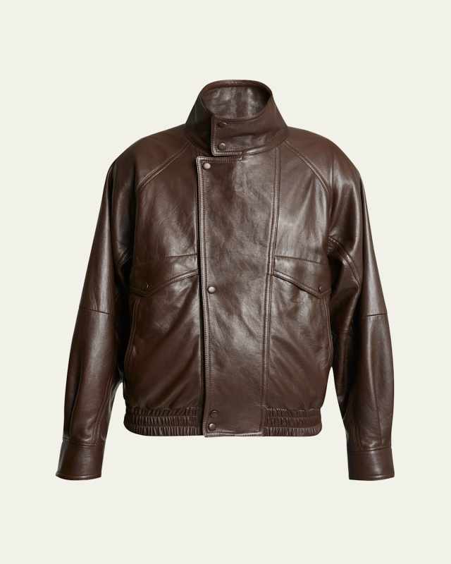 Oversized High-Neck Leather Jacket
