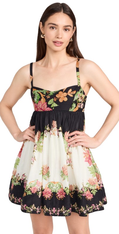 Hemant and Nandita Short Dress with Quilted Yoke Black/Off White Floral