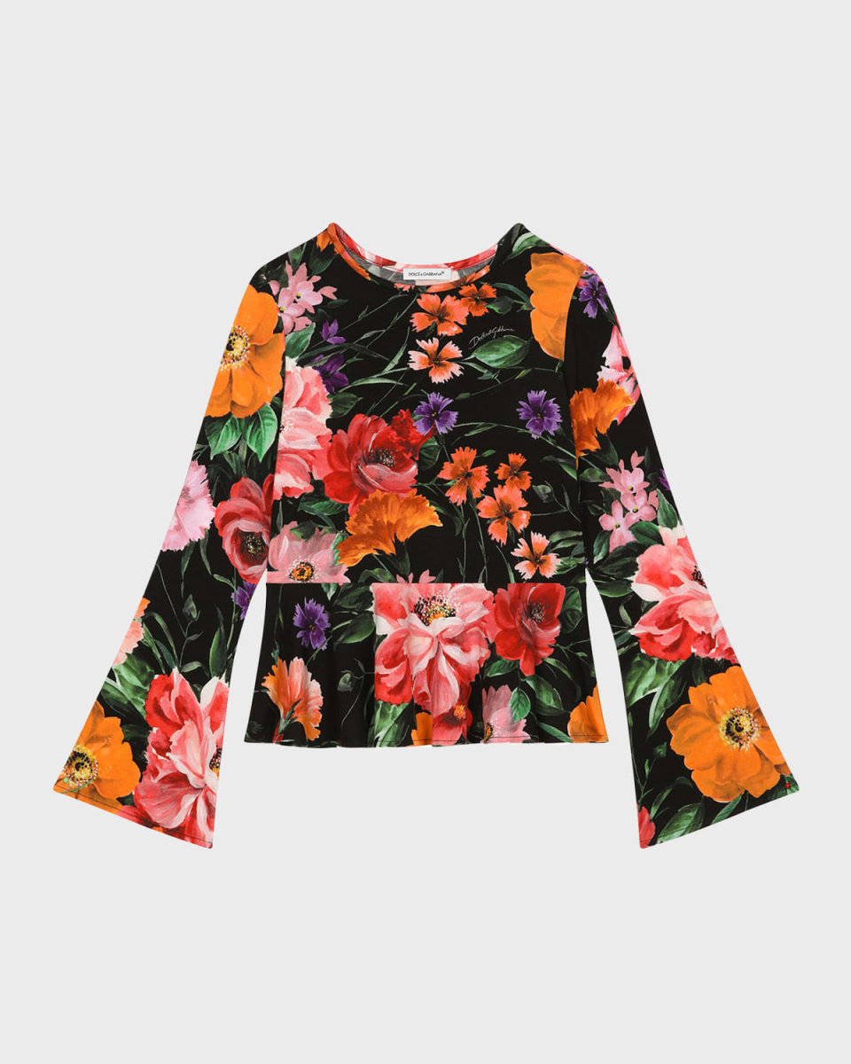 Girl's Floral-Print Bell Sleeve Top, Size 4-