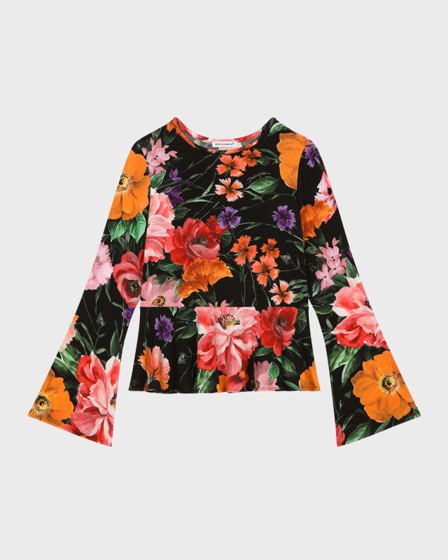 Girl's Floral-Print Bell Sleeve Top, Size 4-