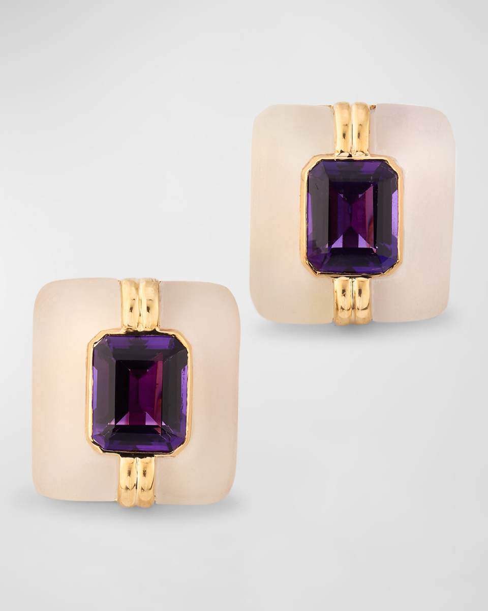 Estate 14K Yellow Gold Crystal and Amethyst Earrings