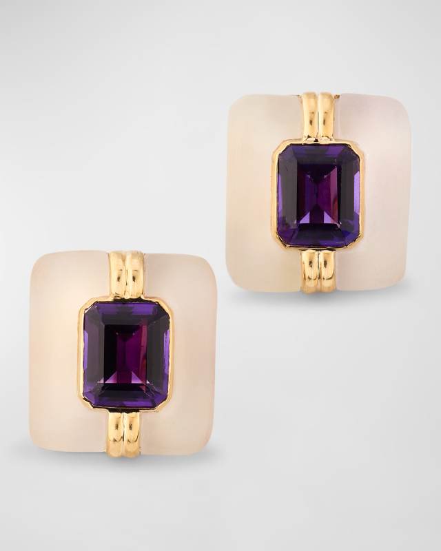 Estate 14K Yellow Gold Crystal and Amethyst Earrings
