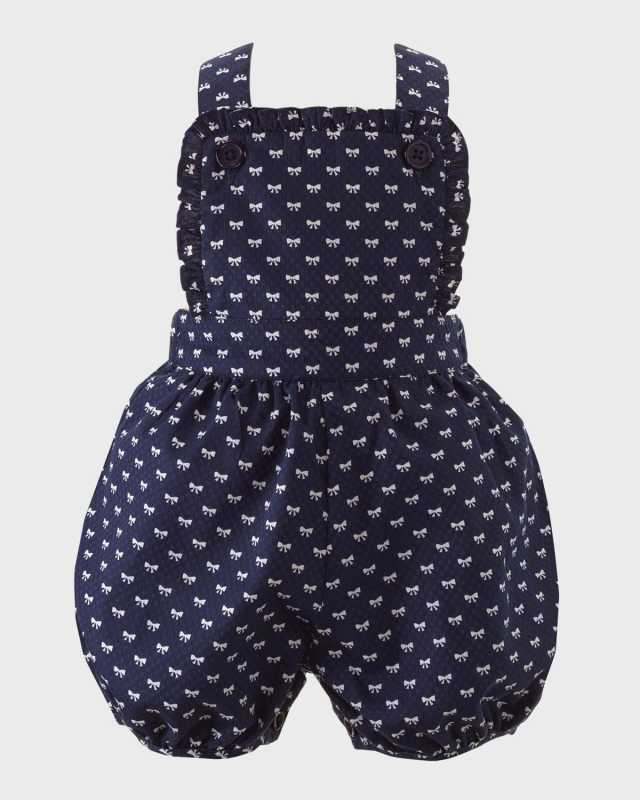 Girl's Bow-Print Dungarees, Size 6M-24