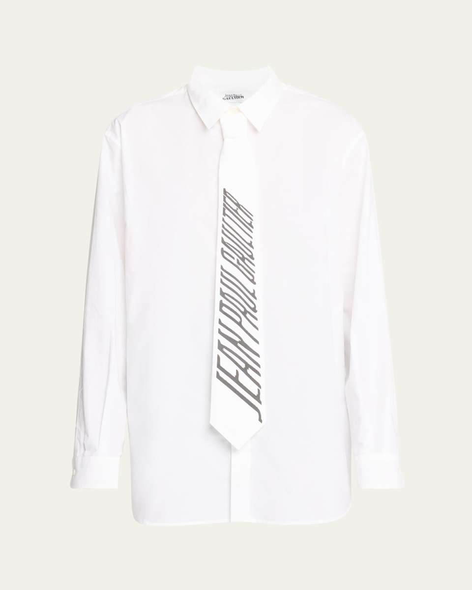Logo Neck-Tie Cotton Poplin Mini Shirtdress