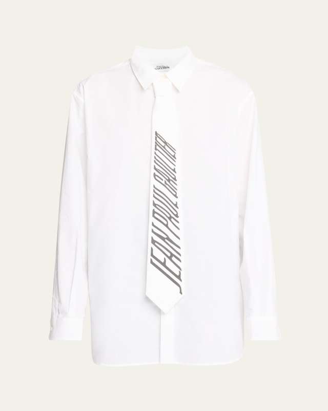 Logo Neck-Tie Cotton Poplin Mini Shirtdress