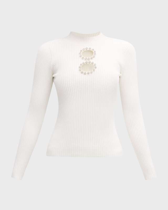 Crystal-Embellished Cutout Knit Top
