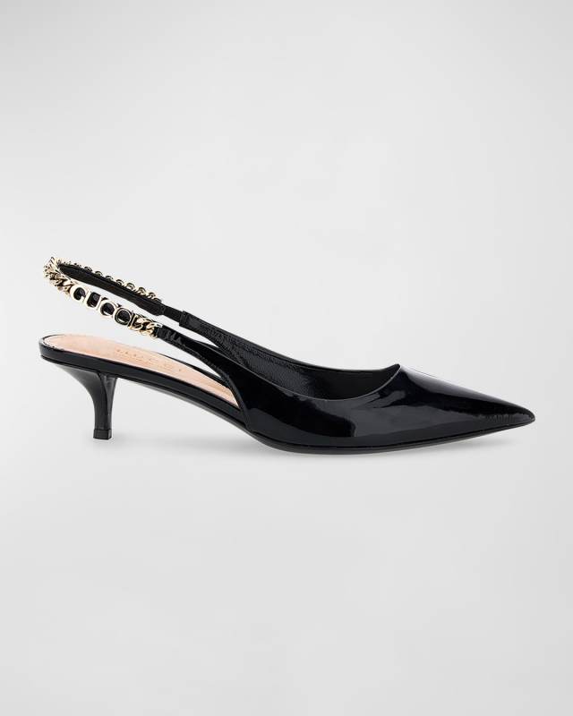 Signoria Patent Logo Chain Kitten Pumps