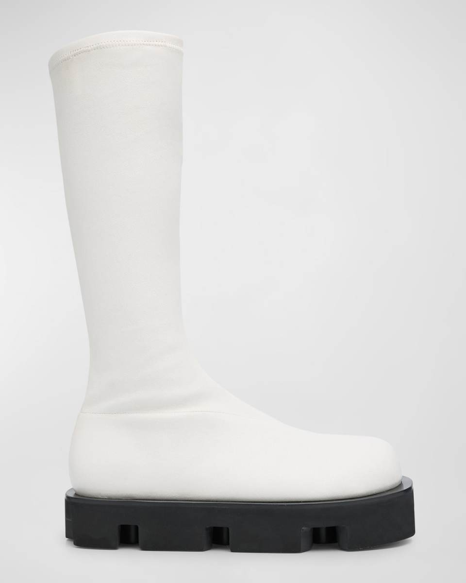 Stretch Leather Chunky Ankle Boots