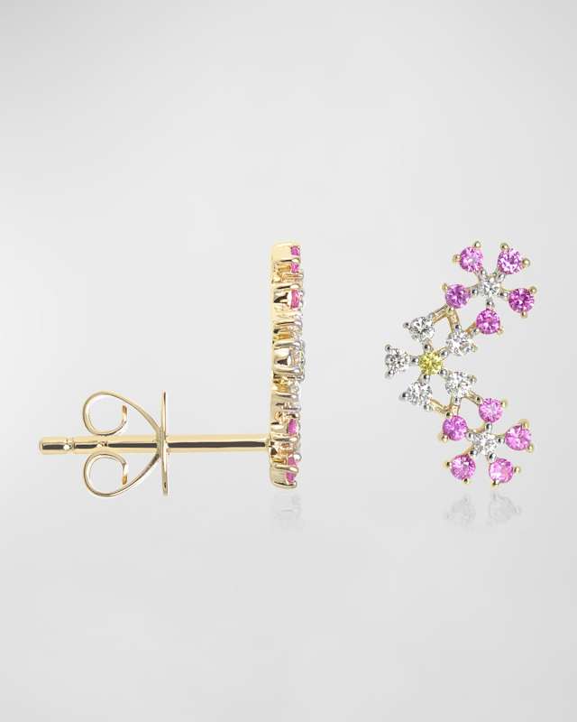 Diamond 14K Yellow Gold Triple Daisy Ear Climber, Single, Right