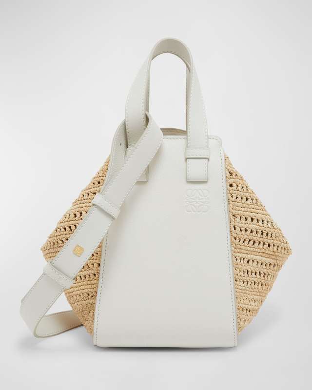 x Paula's Ibiza Hammock Compact Top-Handle Bag in Raffia with Leather Handles