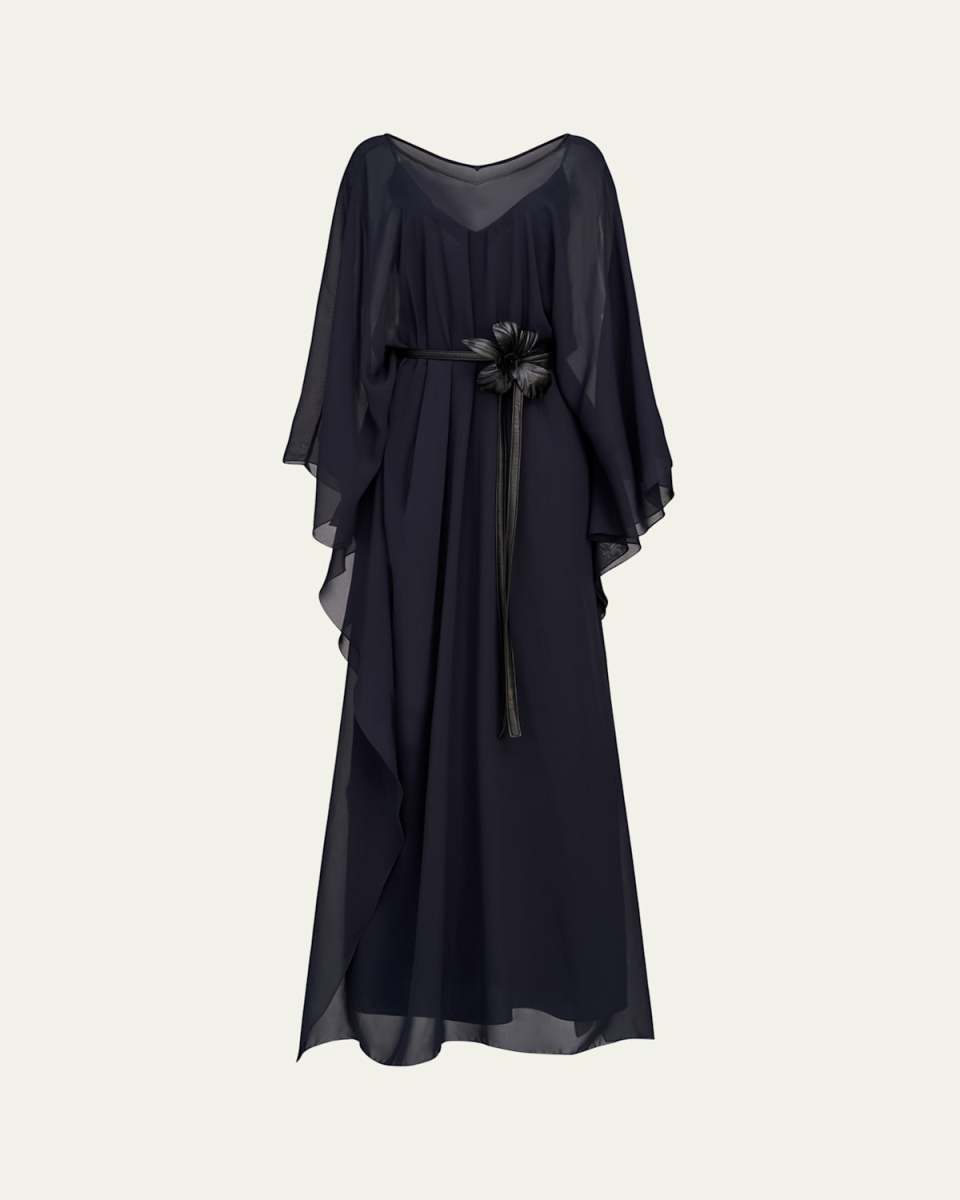 May Belted Chiffon Caftan Gown