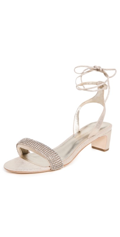Loeffler Randall Jackie Mid Heel Ankle Wrap Sandals Cappuccino