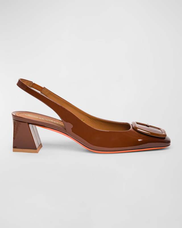 Lemon Patent Buckle Slingback Pumps