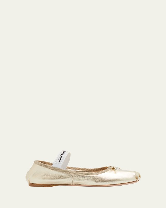Metallic Logo-Band Ballerina Flats