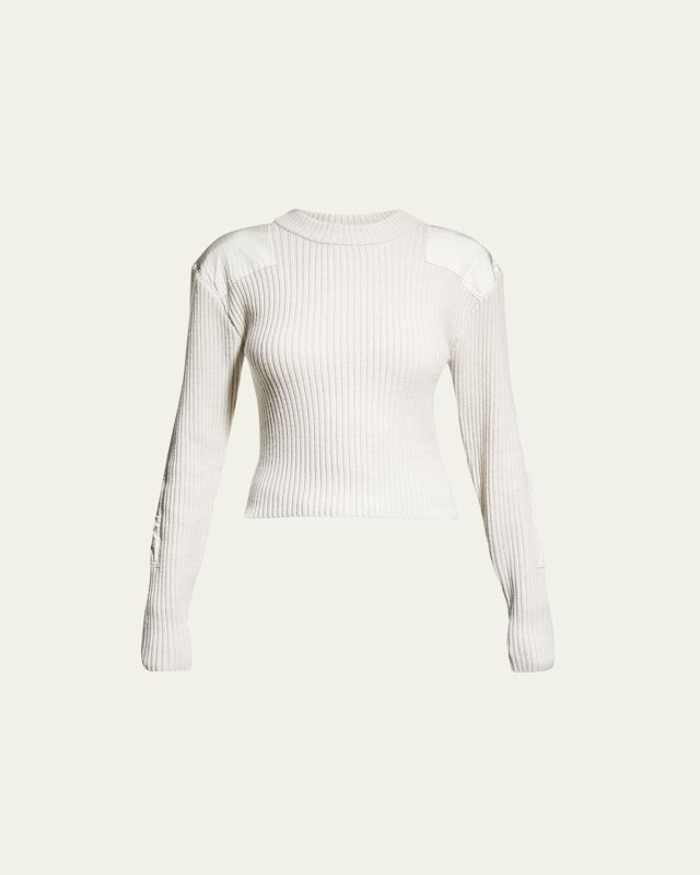Nikole Ribbed Long-Sleeve Patch Top