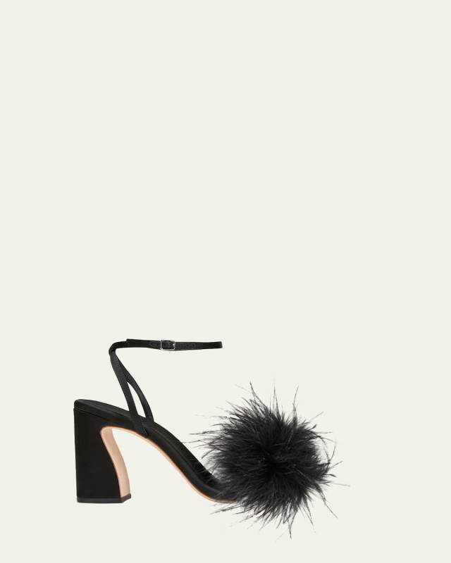 Minerva Satin Ostrich Feather Sandals