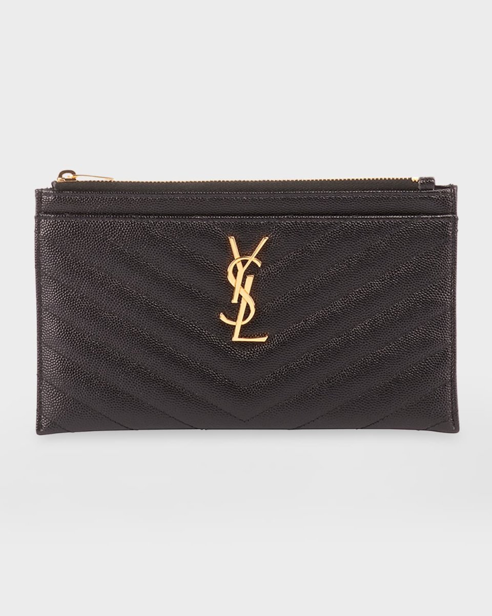 YSL Monogram Small Ziptop Bill Pouch in Grained Leather