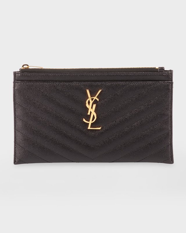 YSL Monogram Small Ziptop Bill Pouch in Grained Leather