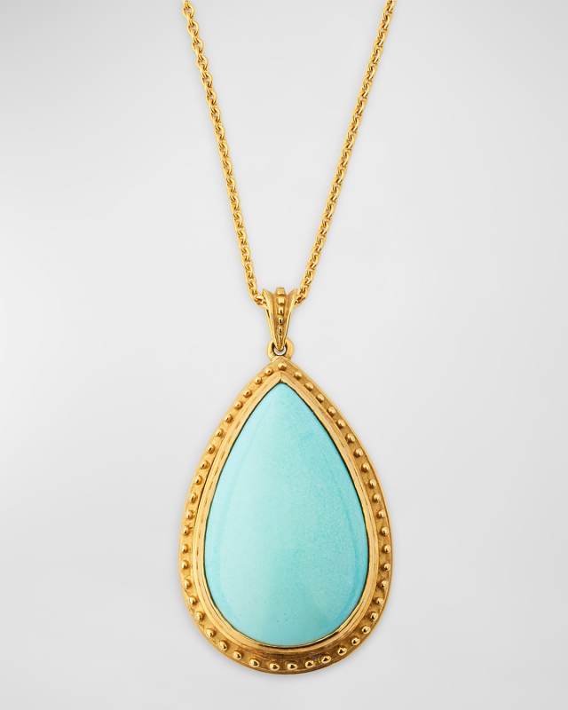 18K Yellow Gold Turquoise Pear Bezel Necklace