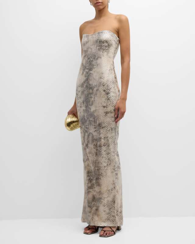 Winslow Sequin Snake-Print Strapless Maxi Dress