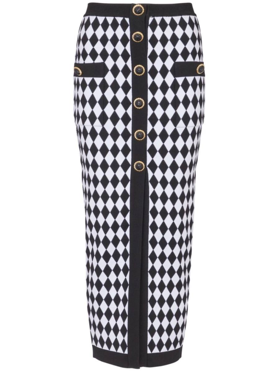 diamond-intarsia knitted midi skirt