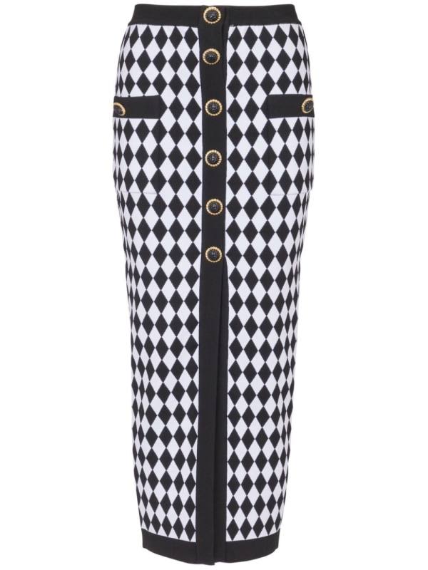 diamond-intarsia knitted midi skirt