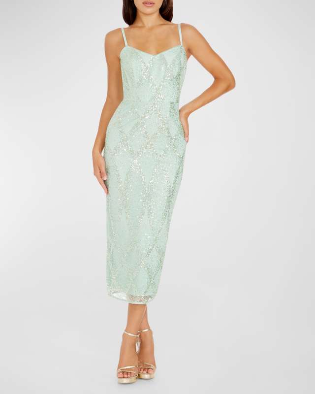 Donna Sequin Sweetheart Bodycon Midi Dress