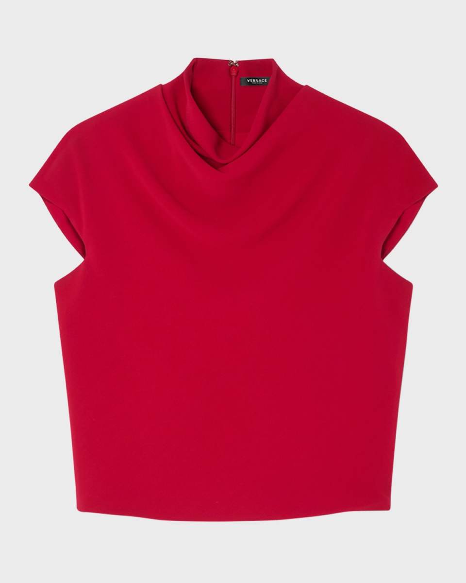 Cowl Turtleneck Cap-Sleeve Cady Blouse