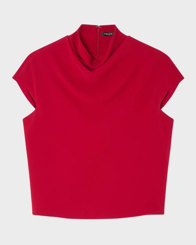 Cowl Turtleneck Cap-Sleeve Cady Blouse