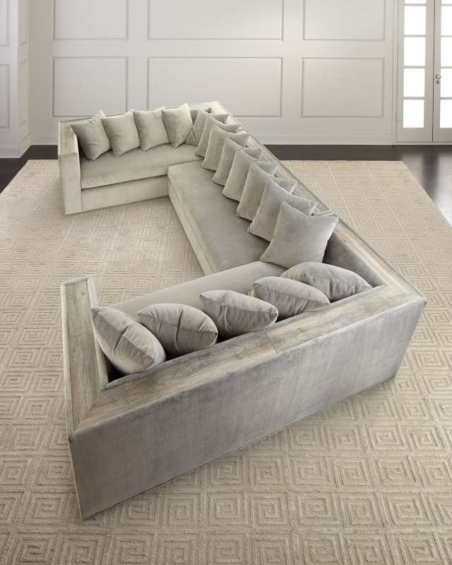 Donovan Tile Trimmed Sectional Sofa with 17 Pillows