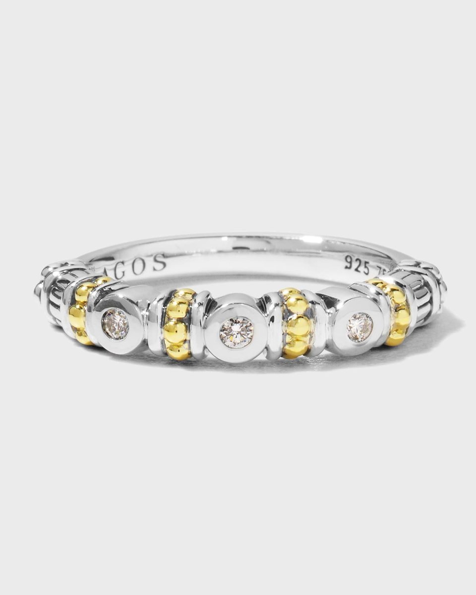 Caviar Beaded Diamond Stacking Ring, Size
