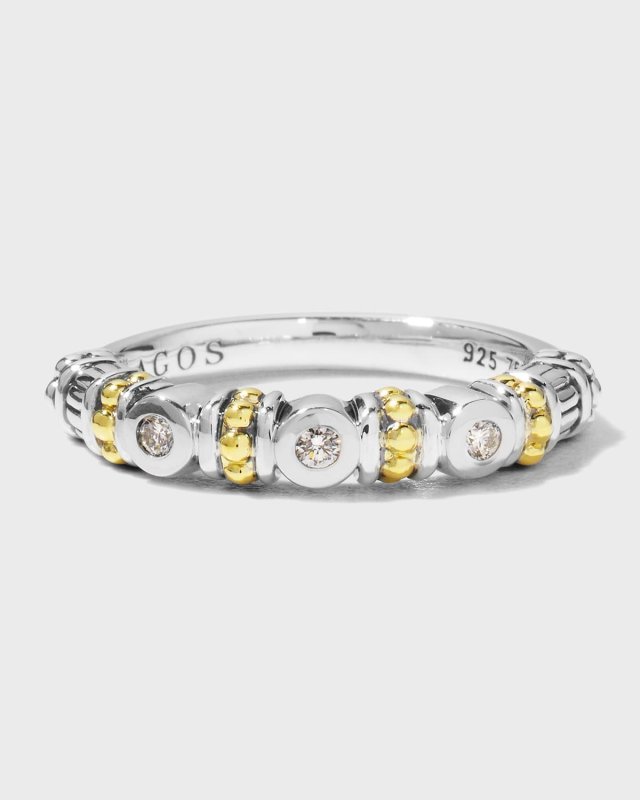 Caviar Beaded Diamond Stacking Ring, Size