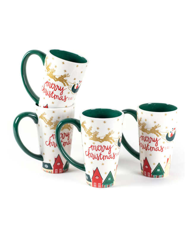 Vintage Christmas Village Mugs, Set of 4