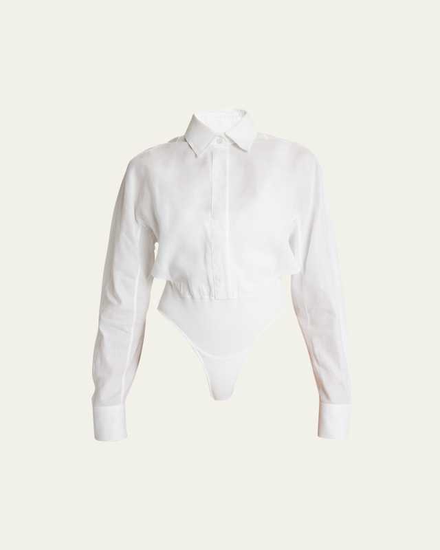 Sheer Collared Long-Sleeve Bodysuit