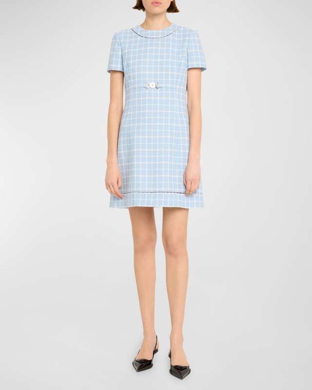 Checked Wool Crepe Mini Dress