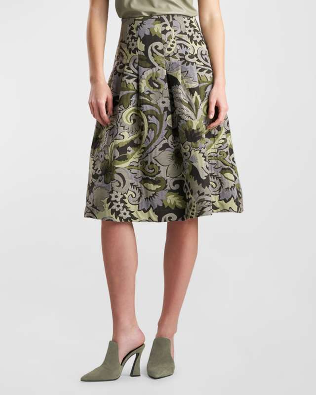 Shinrin Pleated Paisley Jacquard Skirt