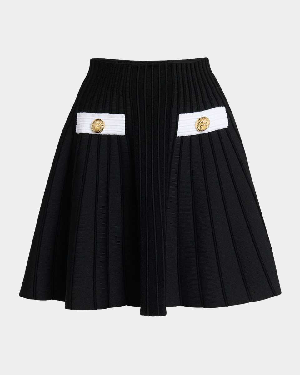 2-Button Velvet Knit Flared Mini Skirt