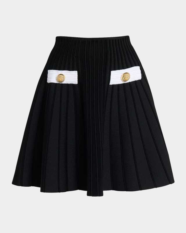 2-Button Velvet Knit Flared Mini Skirt