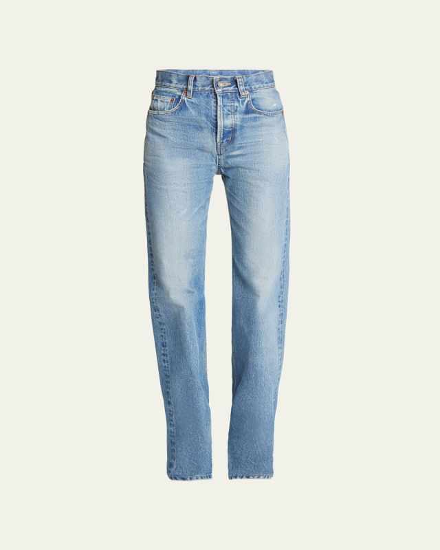 Long Straight-Leg Denim Jeans