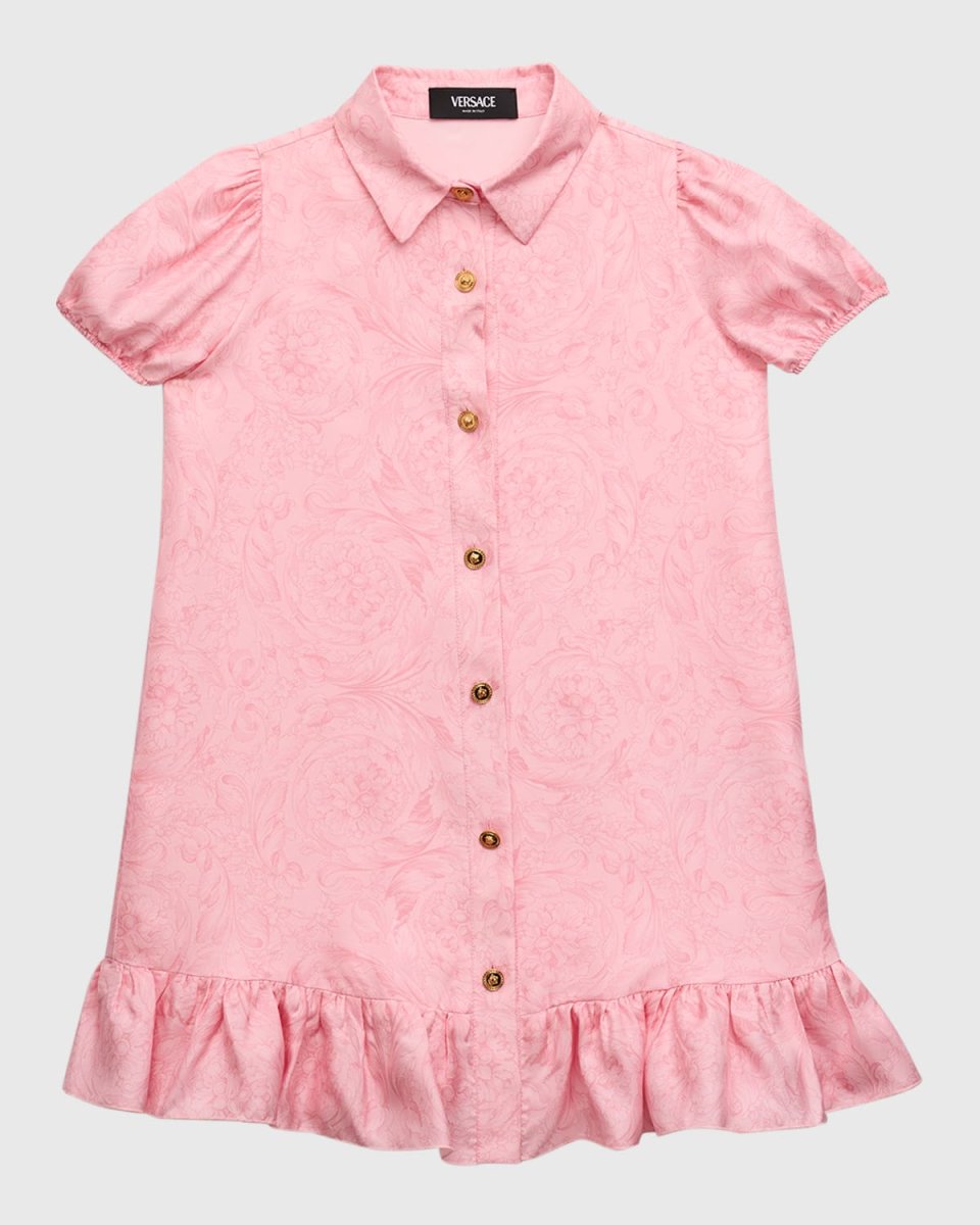 Girl's Silk Twill Barocco-Print Dress, Size 8-14