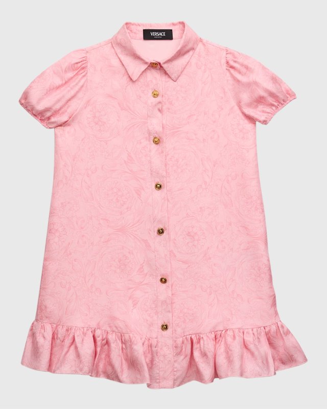 Girl's Silk Twill Barocco-Print Dress, Size 8-14
