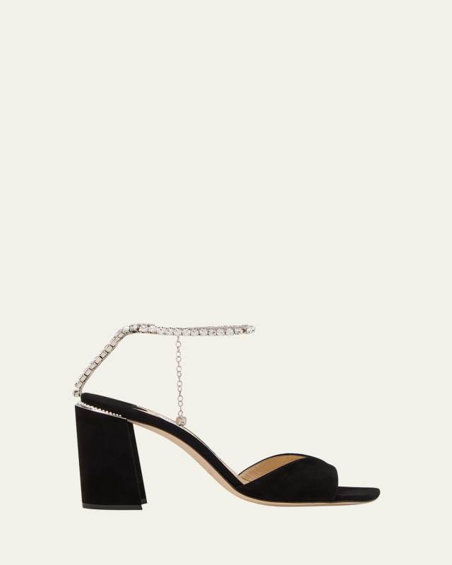 Saeda Suede Crystal Ankle-Strap Sandals