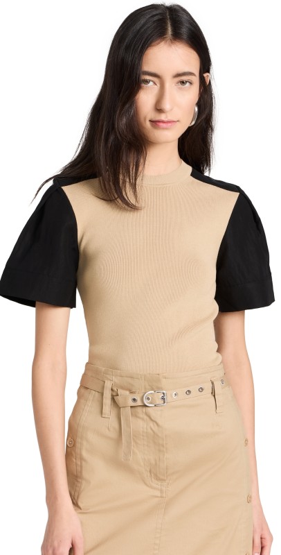 3.1 Phillip Lim Compact Rib Top W Comboleeve Khaki/Black